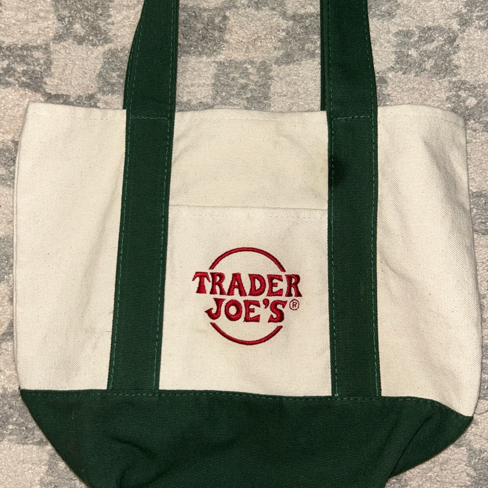 Trader Joe's Mini Hunter Green Canvas Tote Bag - Picture 2 of 4